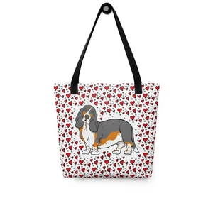 Tricolor Basset Hound Dog Valentines Day Tote Bag Gift 15x15" - Picture 1 of 19