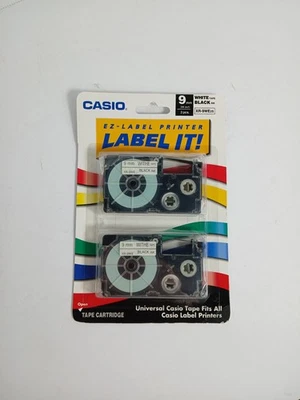 NEW Casio EZ Label Printer Label It! 9MM 3/8” White Tape Black Ink 2 Pack NIP CL - Image 1 of 4