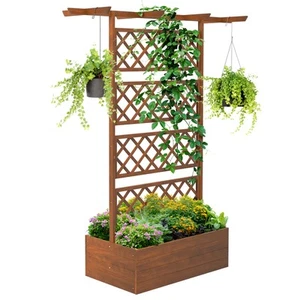 Outsunny Wood Raised Garden Bed, Planter with Trellis for Climbing Plants - Picture 1 of 11