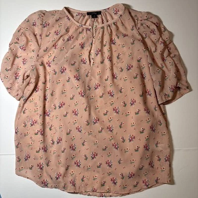 Blusa Camisa J.Crew Para Mujer S Pequeña Floral Botón Abullonada Manga Corta Rubor S Foto 1 de 4