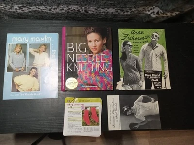 Lot HC big needle knitting book and magazines vintage irish crochet sweaters - Image 1 of 4