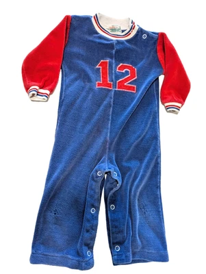 Pijama de tela de rizo vintage Healthtex Baby Jumper rojo azul #12 fútbol 18 meses Foto 1 de 4
