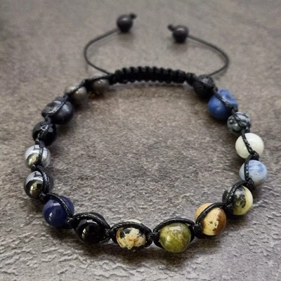 Mens Braided Rope Stone Bead Bracelet Gift Chakra Surfer Biker Boho Friendship - Image 1 of 2