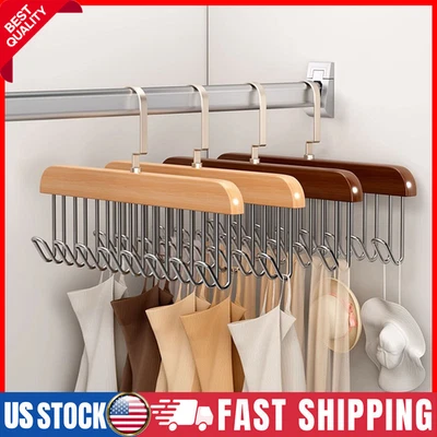 8 Hooks Wooden Belt Hanger Tie Scarf Holder Closet Organizer Rack Hanger US - Image 1 of 4