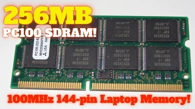 256MB PC100 SDRAM 144-pin SO-DIMM 100MHz MEMORY - MITSUBISHI MH32S64APFB-7 - CL2 - Image 1 of 2