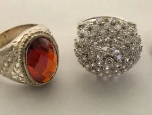 Lot of Two Mix Sizes Antique/ Vintage Silver Tone Rings/Size8 &7.5 - Picture 1 of 4