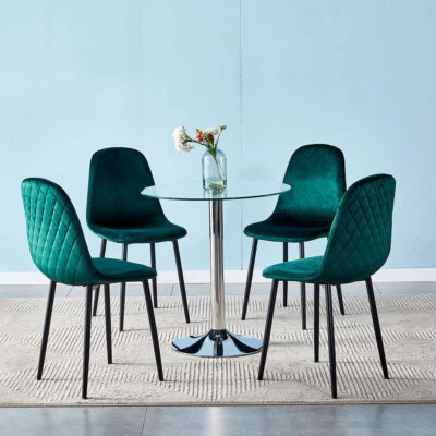 Round Glass Dining Table Office Negotiation Table Chairs Business Meeting Set UK - Image 1 of 4