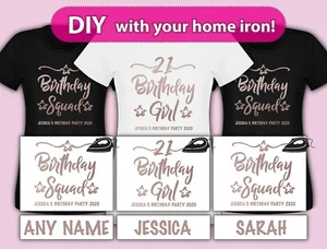 Camiseta Oro Rosa Hierro Personalizada Cumpleaños Niña Escuadrón Cualquier Edad Transferencia Vinilo - Imagen 1 de 1