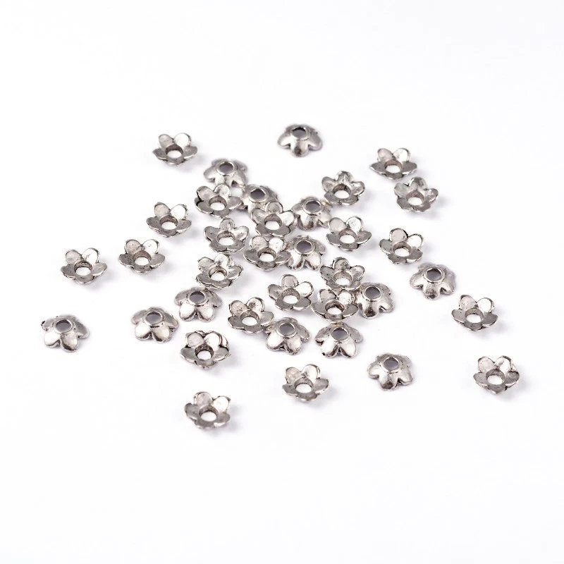 LOT de 100 PERLES 6,5mm ARGENTEES coupelles caps INTERCALAIRES FLEURS bijoux