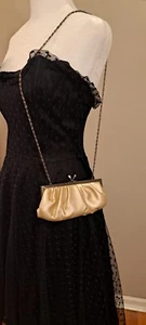 Jessica McClintock Gold Evening Cocktail Bag With Rhinestone Clasp & Chain - Picture 1 of 6