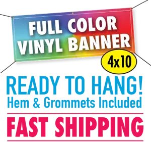 4' x 10' Custom Vinyl Banner 13oz Full Color - Free Design Included - Picture 1 of 4