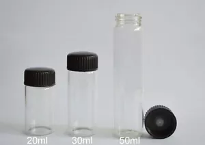 Botellas selladas de vidrio transparente de 30 ml con tapa de plástico negro 5 piezas - Imagen 1 de 3