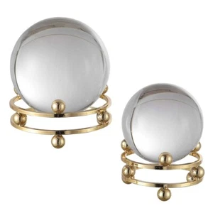 Crystal Sphere Geometric Alega Round Figurines Plated Gold Bases Uttermost 17566 - Picture 1 of 3