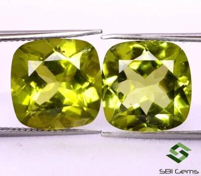 Certified Natural Peridot Cushion Cut Pair 10 mm 8.67 Cts Faceted Loose Gemstone - Image 1 of 4