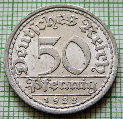 GERMANY WEIMAR REPUBLIC 1922 A 50 PFENNIG, ALUMINIUM AUNC - Hard Work Pays Off - Image 1 of 4