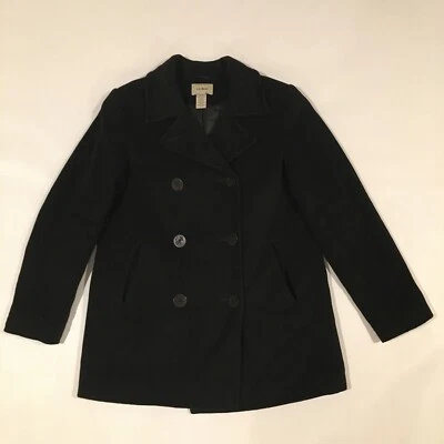 Womens Size 12 Regular LL Bean Black Wool Winter Pea Coat - Flaws Inside Lining - Image 1 of 4