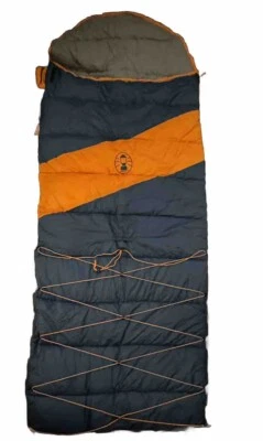 Saco de dormir individual Coleman con bolsa de almacenamiento cremallera lateral azul y naranja Foto 1 de 4