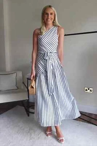 BNWT H&M XS Lyocell-Blend One-Shoulder Fit /Flare Maxi Dress Striped White Black - Picture 1 of 9