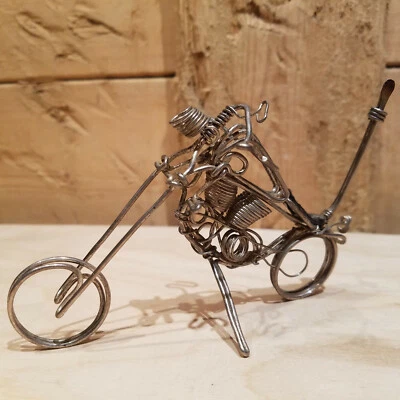 Wire Metal Motorcycle Handcrafted Art Figurine Sculpture 5" - Swanky Barn - Image 1 of 4