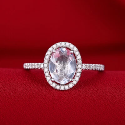 Anillo Ovalado Genuino Topacio Blanco Diamante Real Fino Boda Fiesta Plata 925 Foto 1 de 4