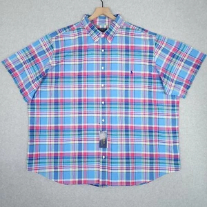 Polo Ralph Lauren Shirt Mens 4XB Blue Short Sleeve Plaid Oxford Button Down - Picture 1 of 12