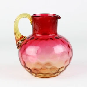 Phoenix Amberina Spot Optic 3C Pitcher, Antique c1880 Blown, Reed Handle 5 1/2" - Picture 1 of 7