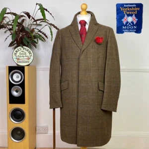 M&S Marks Spencer Yorkshire Moon TWEED Covert Overcoat Jacket Windowpane (XL) - Picture 1 of 14