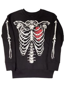 Boys Black Skeleton Bones Heart Halloween Sweatshirt Sweater Large 10-12 - Picture 1 of 1