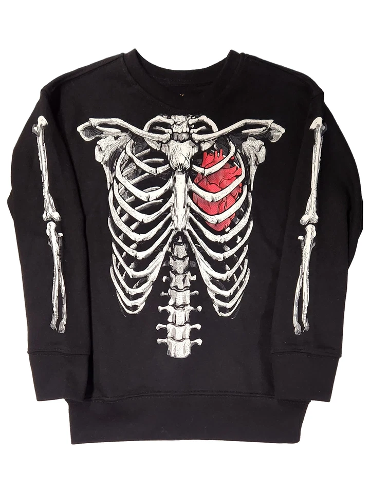 Boys Black Skeleton Bones Heart Halloween Sweatshirt Sweater Large 10-12 - Image 1 of 1