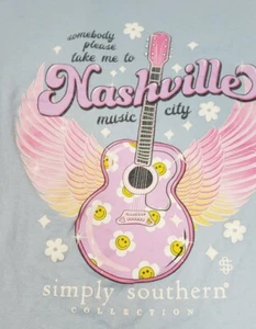 Simply Southern Women T-Shirt Size Medium Blue Short Sleeve Take Me To Nashville - Picture 1 of 7