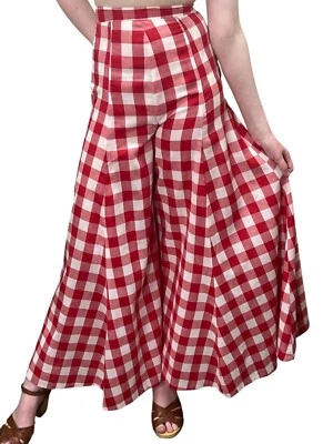 Sz XS Vtg 60s 70s Pants High Waist Elephant Bell Bottoms Red White Gingham Boho - Image 1 of 4
