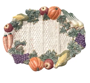 Fitz and Floyd Oval Serving Platter Raised Pattern 13.5L x 10.5W Color on White - Picture 1 of 15