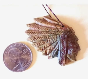 Cabeza india de jaspe Picasso multicolor con colgante de tocado - Imagen 1 de 4