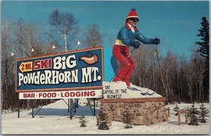 Bessemer, Michigan Postcard BIG POWDERHORN MOUNTAIN SKI RESORT Billboard View - Picture 1 of 2