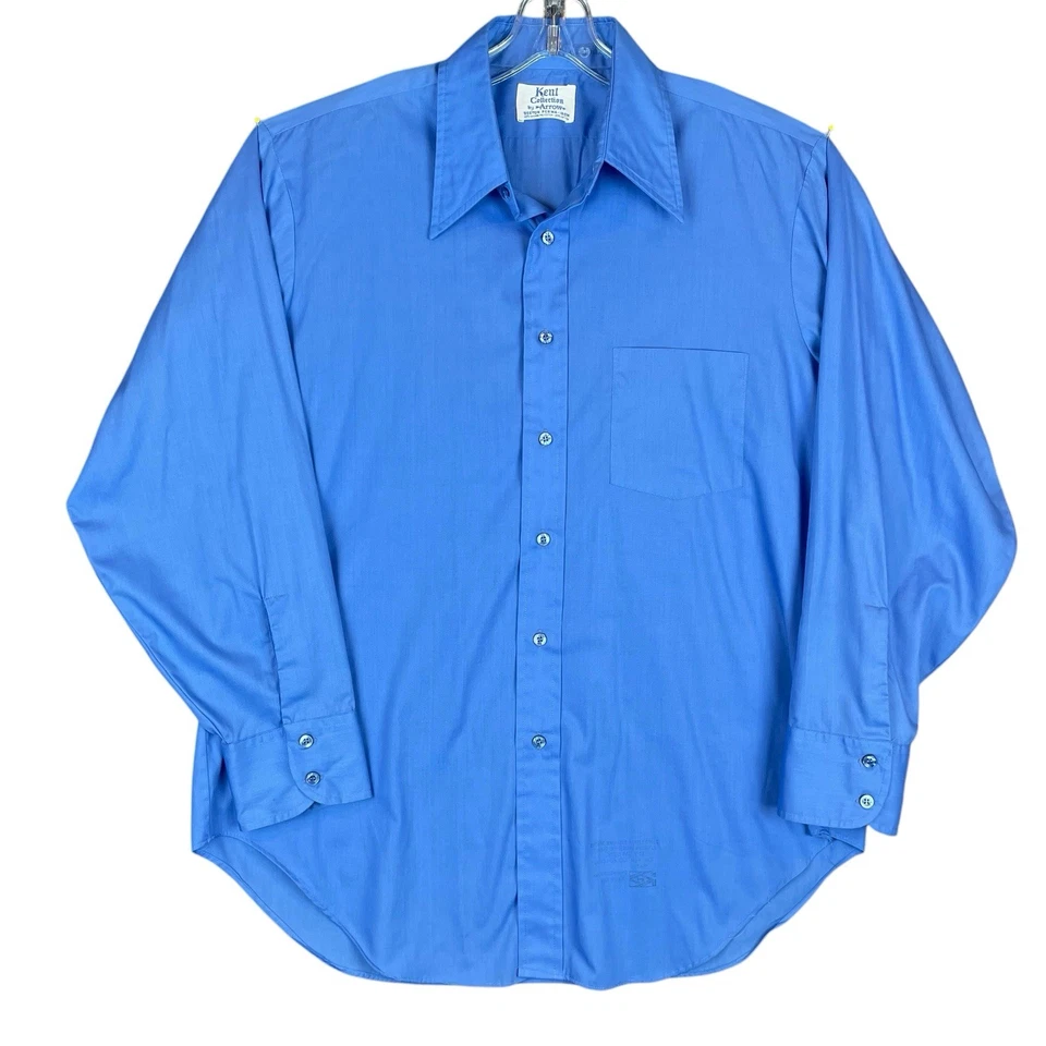 Camisa de vestir vintage años 70 colección Kent para hombre 16,5x33 azul botón manga larga Foto 1 de 4