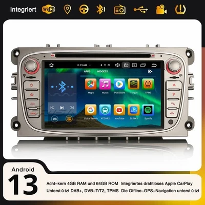 7" DAB+ 8-Kern 4+64GB Android 13 Autoradio FORD Mondeo Focus Galaxy S-Max C-Max - Bild 1 von 4