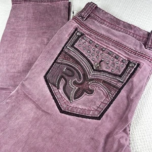 Pantalones de mezclilla Rock Revival Reid Biker púrpura lavado moto para hombre talla 42 nuevos con etiquetas tachonados - Imagen 1 de 11