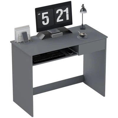 HOMCOM Compact Computer Table with Keyboard Tray and Drawer, Grey - Image 1 of 4