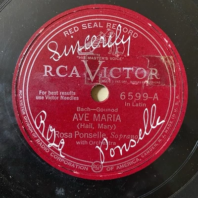 Rosa Ponselle ПОДПИСАННАЯ RCA Victor 6599 опера 12 дюймов 78 об/мин Ave Maria - Изображение 1 из 4