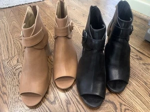 Lot of 2 VANELi Women’s Booties Nude BLack Open Toe VAn Eli Back Zip Size 9 - Picture 1 of 11