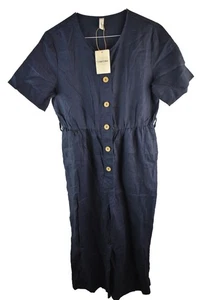 CRAE COVE Navy Linen Jumpsuit size S Womens Short Sleeves Casual Outdoors - Picture 1 of 11