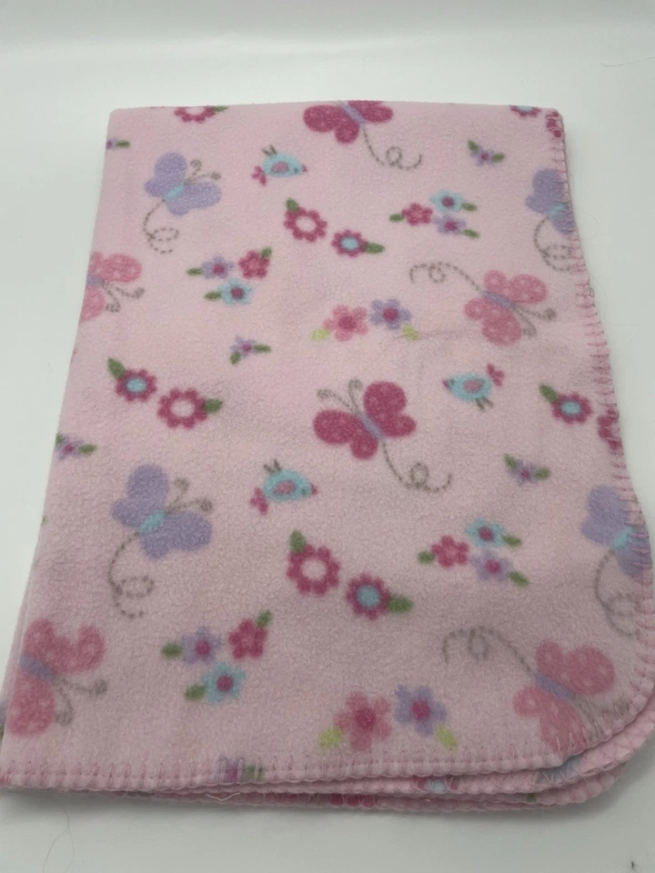 Manta bebé niña mariposa floral polar borde cosido de colección Garanimals rosa Foto 1 de 4