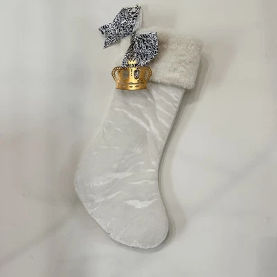 JUICY COUTURE Velvet/Velour Stocking White Faux Fur Cuff & Leopard Bow Crown Y2K - Image 1 of 4