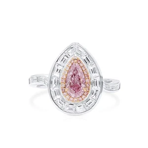 Natural Light Pink Diamond Ring 0.58 Ct Pear Cut SI1 GIA Report 18K 18KW - Picture 1 of 9