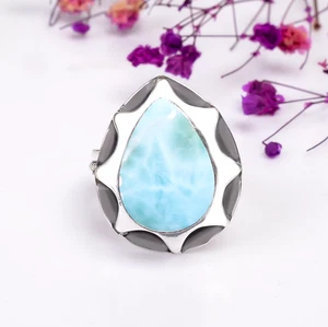 Dominican Republic Larimar Gemstone 925 Sterling Silver Jewelry Ring All Size - Picture 1 of 6
