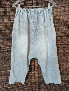 Monthorigin Railroad Stripe High Rise Harem Jeans Women's Large Baggy Lagenlook - Picture 1 of 9