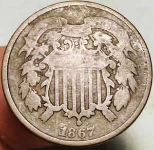 1867 Two Cent Piece 2C Ungraded Post Civil War Date US Copper Coin CC28445 - Picture 1 of 4