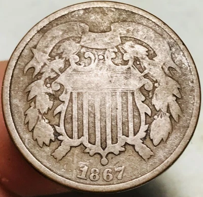 1867 Two Cent Piece 2C Ungraded Post Civil War Date US Copper Coin CC28445 - Image 1 of 4