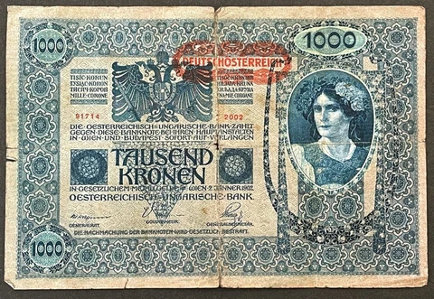 1902 Austria Banknote 1000 Mark Banknote Europe Paper Currency Old Rare Money Cover