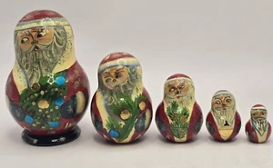Russian Santa Nesting Dolls Vintage Set of 5 Christmas Hand Painted Shelmar - Picture 1 of 9